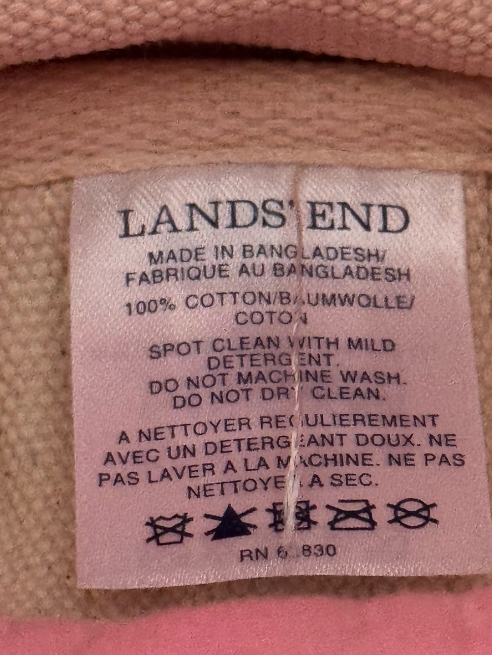 Lands’ End Canvas Tote Bag Pink & Natural Monogrammed “Sue” Medium Open Top Boat - Picture 10 of 13